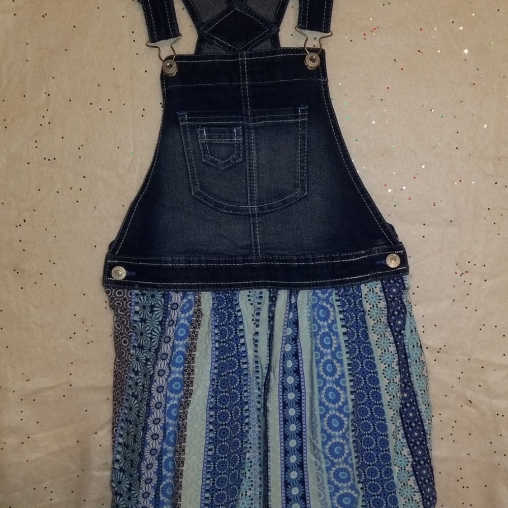 Girls Denim Top Flowered Skirt Romper